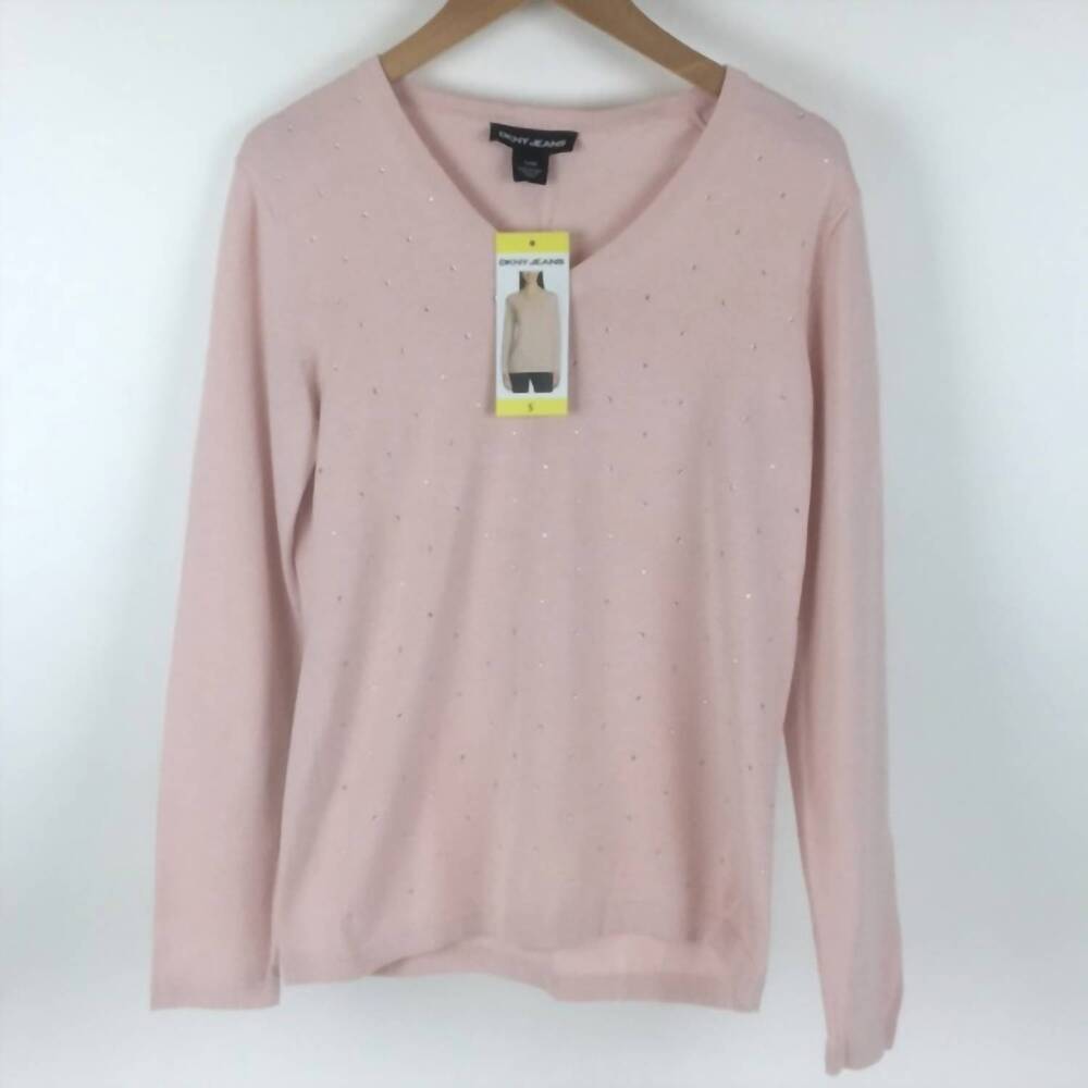 NEW DKNY women's rhinestone embellished sweater in pink